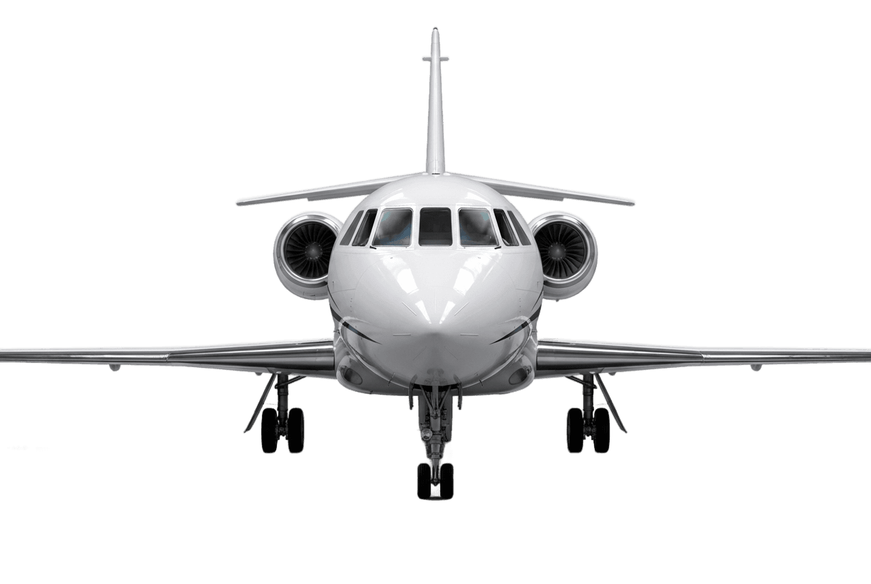 Falcon 2000 front view — 63ft wingspan